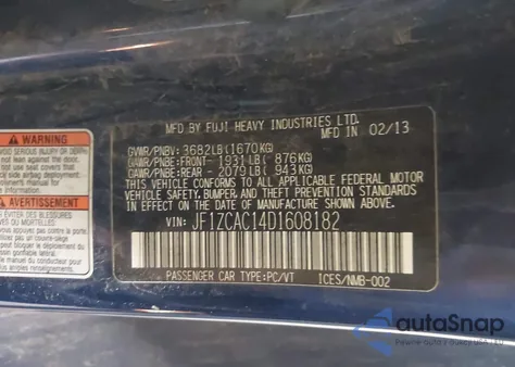 2013 Subaru Brz Limited z USA, uszkodzony, nr VIN JF1ZCAC14D1608182